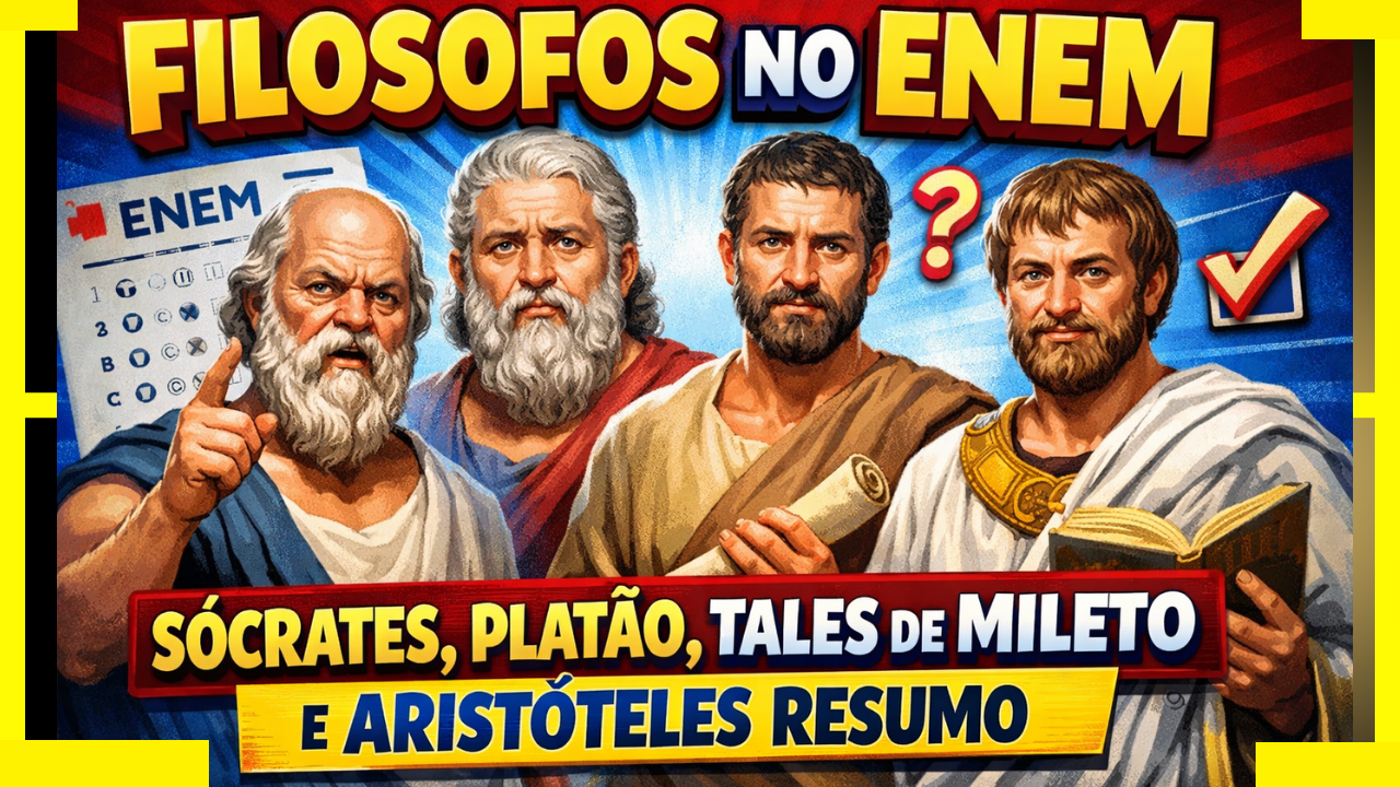Filosofos no Enem: Sócrates, Platão, Tales e Aristóteles - 30 Questões + Resumo Completo e Vídeo 1 Filósofos no Enem